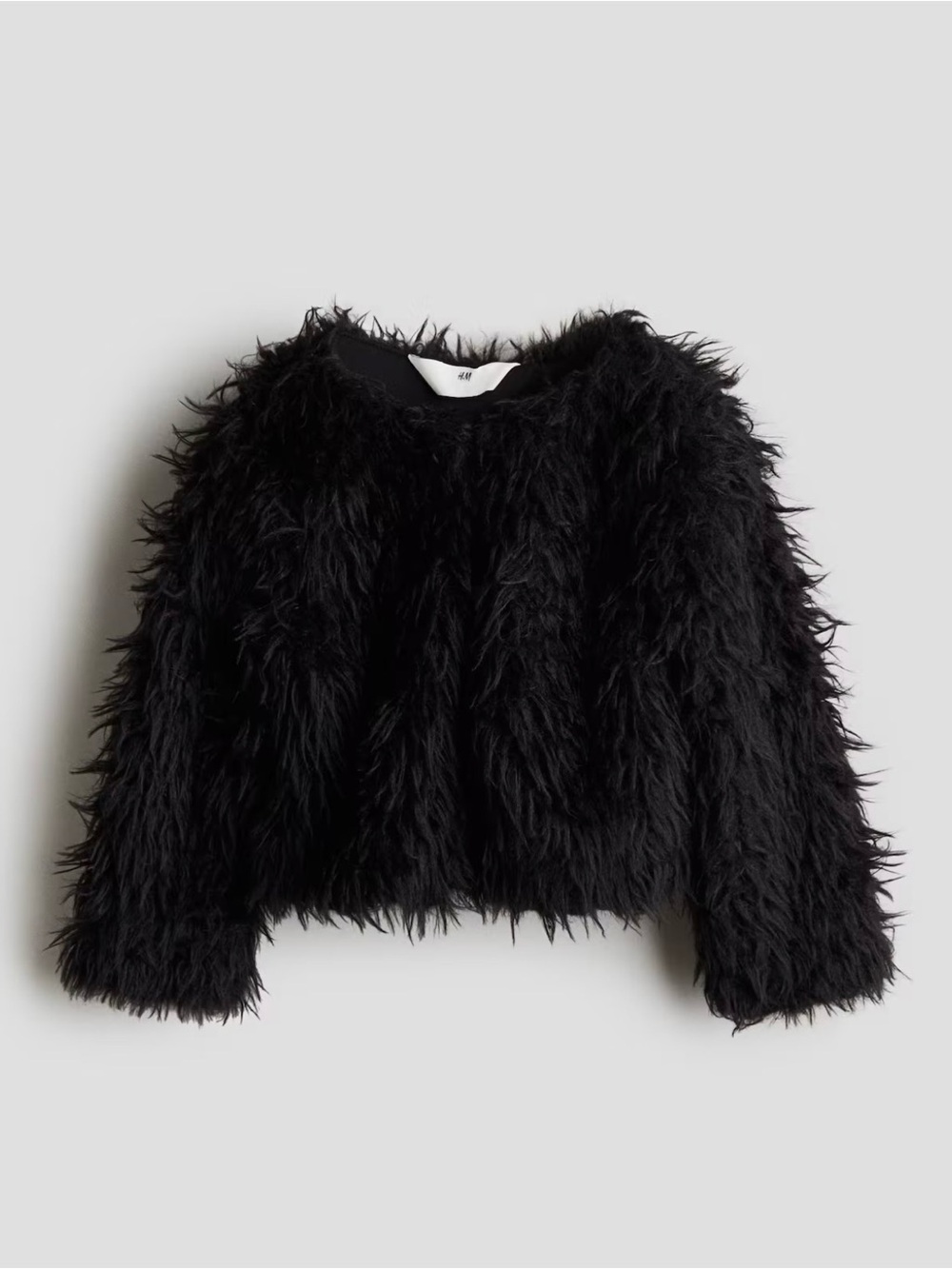 H&M Girls Ivory Black Fur Shaggy Jacket Coat Size US5T/6 UK4-6Y